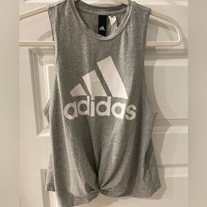 Adidas Womens Knotted Sleeveless Athleisure Workout Tee Fitted Crop Top